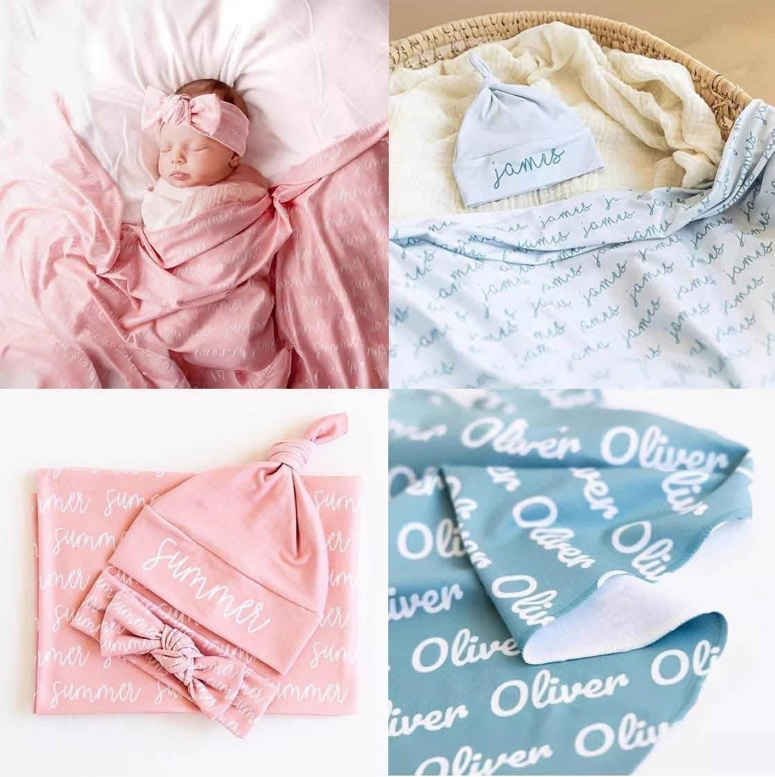 Custom name baby swaddle set 🍼